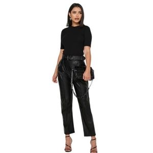 Ted Baker London Faydell Faux Leather Belted Trousers in Black Ted size 4-US 10